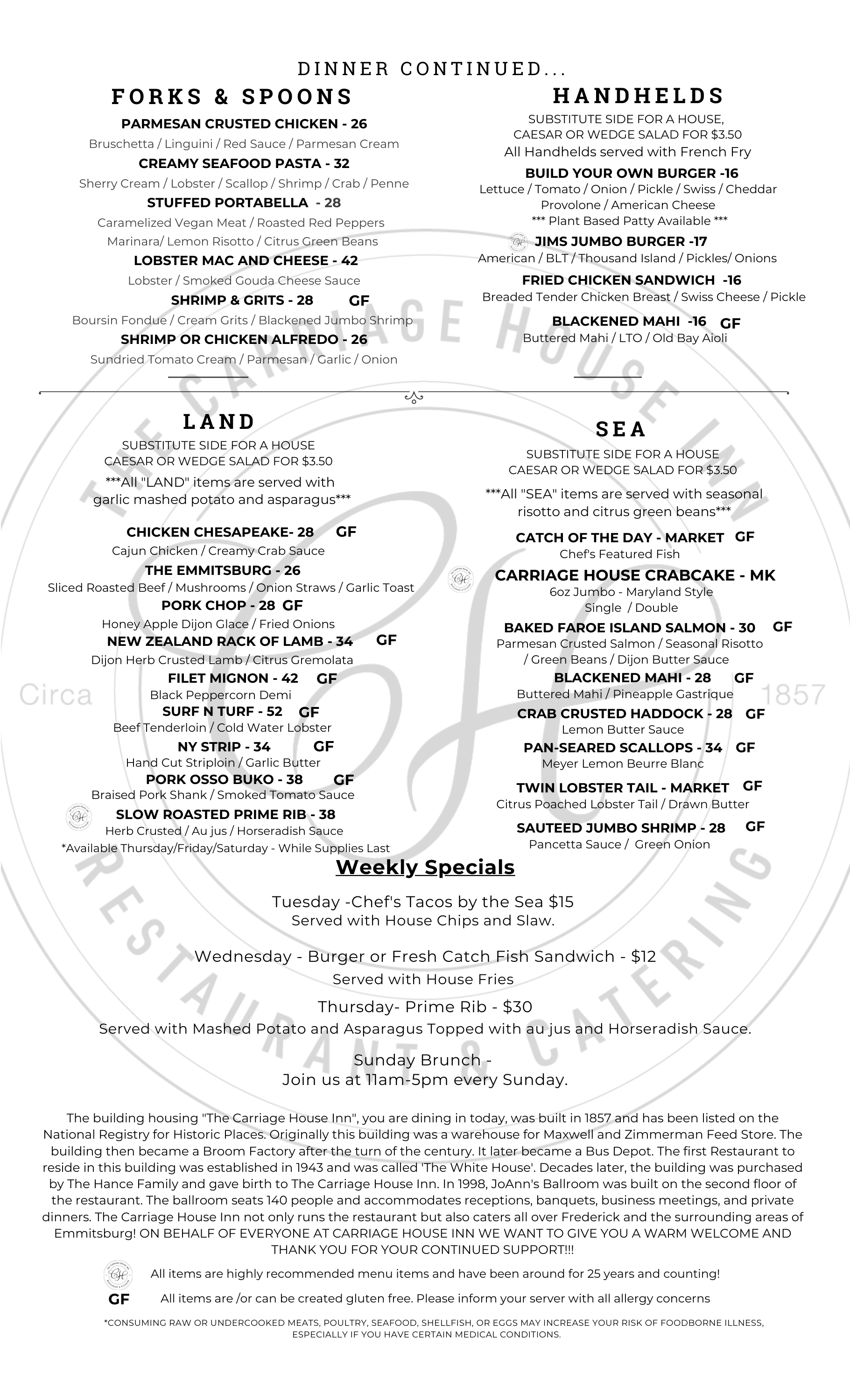 Summer Menu - The Carriage House Inn