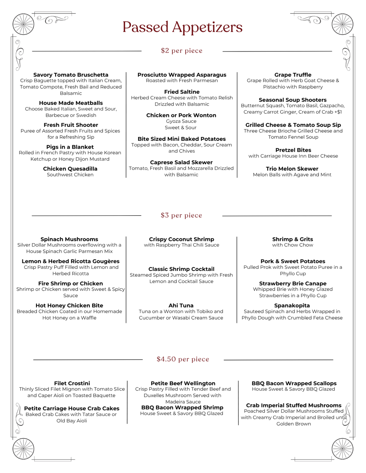 passed appetizers for catering menu